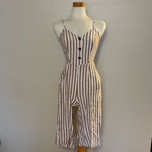 Universal Thread Tan and White Striped Jumpsuit with Halter Neck